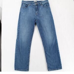 Eileen Fisher Jeans Size 6 Blue Denim Organic Cotton Stretch Straight Cropped